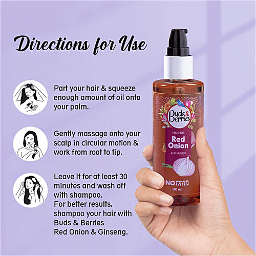 Buds & Berries Red Onion Hair Oil, 100 ml  Anti Hair Fall