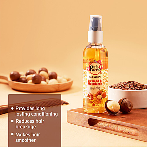 Buds & Berries Hair Serum - Flaxseed & Macadamia, 100 ml  For Long Lasting Conditioning