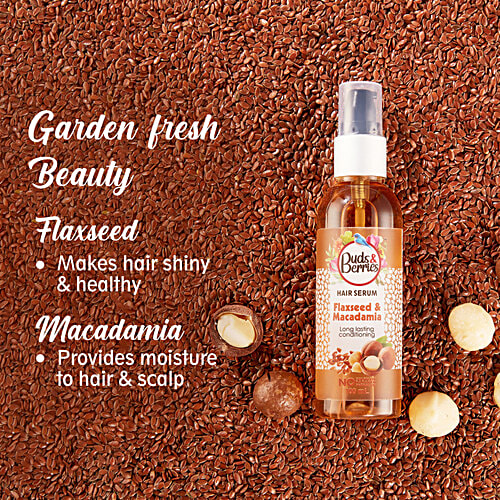 Buds & Berries Hair Serum - Flaxseed & Macadamia, 100 ml  For Long Lasting Conditioning