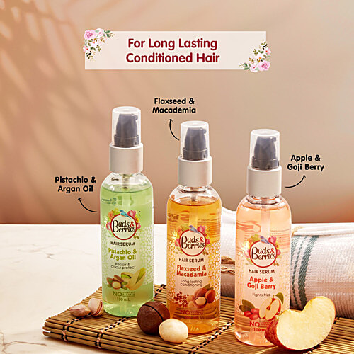 Buds & Berries Hair Serum - Flaxseed & Macadamia, 100 ml  For Long Lasting Conditioning