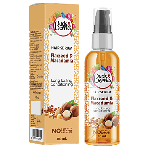 Buds & Berries Hair Serum - Flaxseed & Macadamia, 100 ml  For Long Lasting Conditioning