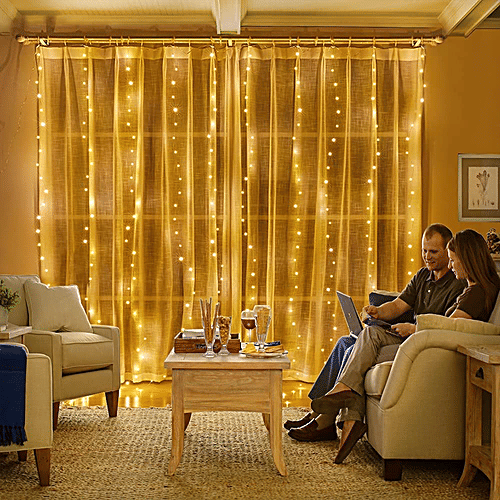 Desidiya 8 Modes Curtain Strip Lights Feature 300 Warm White LEDs In 10 Fairy Light Strands, Each 3 Metres Long, 1 pc  