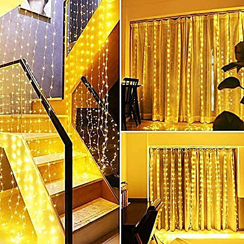 Desidiya 8 Modes Curtain Strip Lights Feature 300 Warm White LEDs In 10 Fairy Light Strands, Each 3 Metres Long, 1 pc  