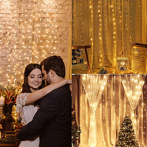 Desidiya 8 Modes Curtain Strip Lights Feature 300 Warm White LEDs In 10 Fairy Light Strands, Each 3 Metres Long, 1 pc  