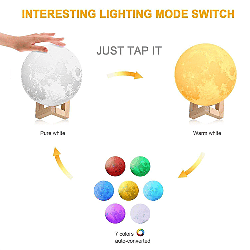 Desidiya 3D Moon Lamp - 7 Colour Changing Rechargeable LED Night Light, With Stand Home Room Decoration, 1 pc  
