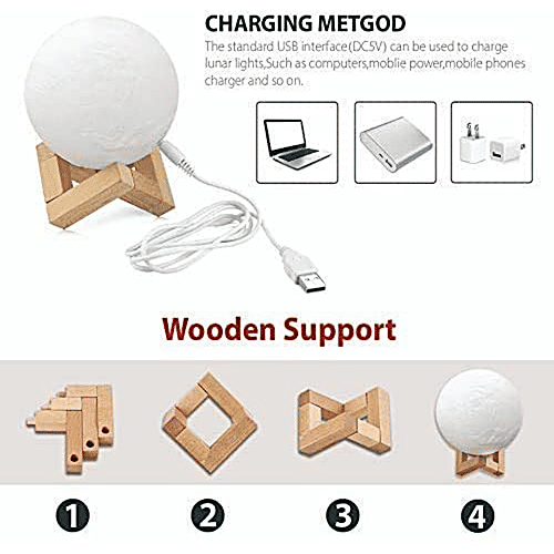 Desidiya 3D Moon Lamp - 7 Colour Changing Rechargeable LED Night Light, With Stand Home Room Decoration, 1 pc  