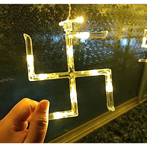 Desidiya Swastik & Om Curtain Lights, Warm White, Decoratives, For Festival & Home Decor, 1 pc  