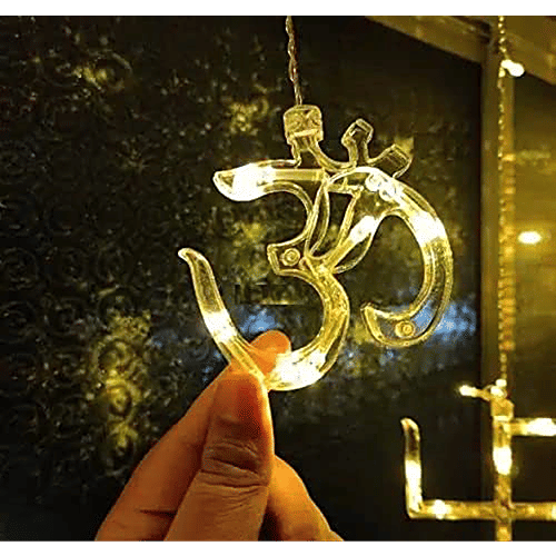 Desidiya Swastik & Om Curtain Lights, Warm White, Decoratives, For Festival & Home Decor, 1 pc  