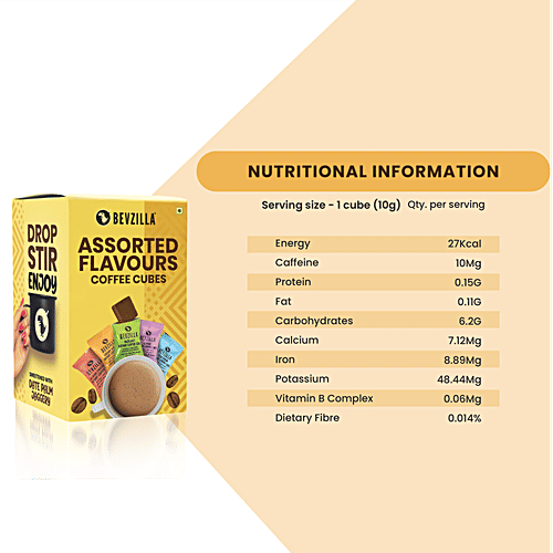 Bevzilla Instant Coffee Cubes - Assorted Flavours, 100 g (10 Cubes x 10 g each) Sweetened With Date Palm Jaggery, No Preservatives, Arabica Coffee, Vegan, Zero Refined Sugar