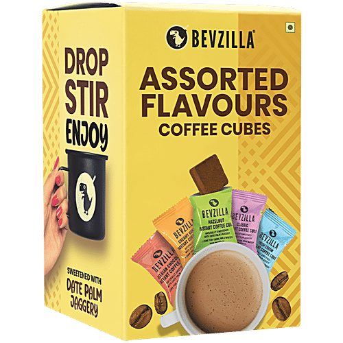 Bevzilla Instant Coffee Cubes - Assorted Flavours, 100 g (10 Cubes x 10 g each) Sweetened With Date Palm Jaggery, No Preservatives, Arabica Coffee, Vegan, Zero Refined Sugar