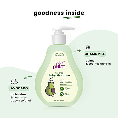 Baby Plum Avocado Baby Shampoo - Tear Free, 200 ml  Mildly Conditions and Softens, pH Balanced, Tested Allergen Safe, 100% Vegan
