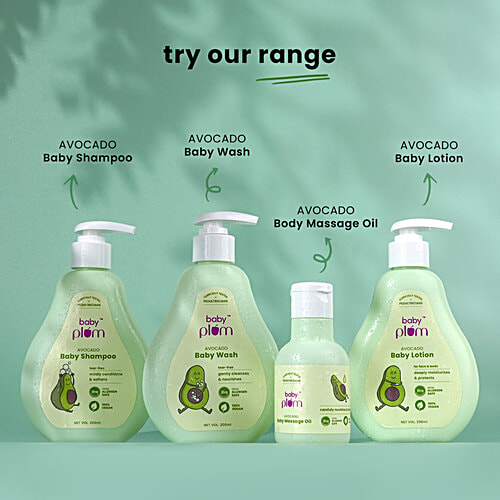 Baby Plum Avocado Baby Shampoo - Tear Free, 200 ml  Mildly Conditions and Softens, pH Balanced, Tested Allergen Safe, 100% Vegan