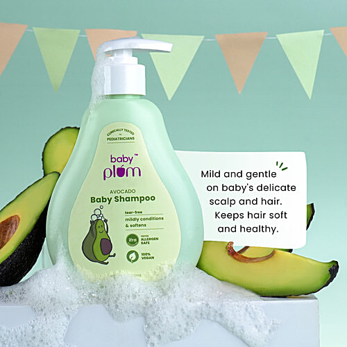 Baby Plum Avocado Baby Shampoo - Tear Free, 200 ml  Mildly Conditions and Softens, pH Balanced, Tested Allergen Safe, 100% Vegan