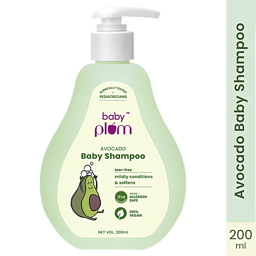 Baby Plum Avocado Baby Shampoo - Tear Free, 200 ml  Mildly Conditions and Softens, pH Balanced, Tested Allergen Safe, 100% Vegan