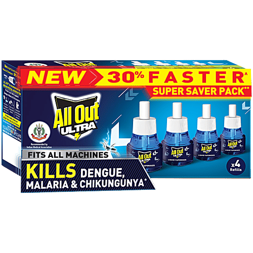 All Out Ultra Liquid Vaporiser Repellent, 45 ml (Pack of 4) India's Trusted Mosquito Killer Brand
 Ultra killer action against Mosquitoes