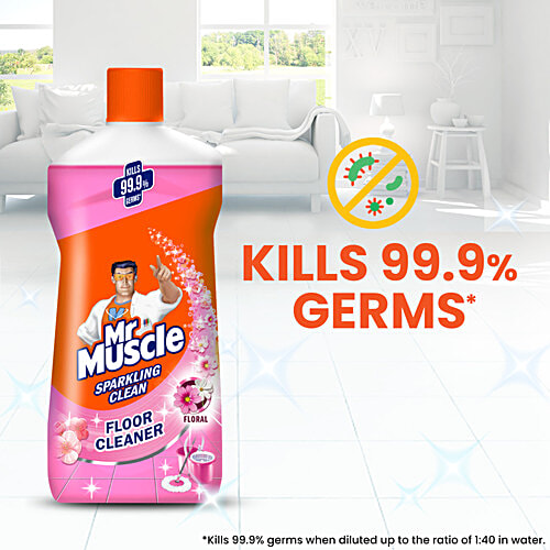 Mr. Muscle Sparkling Clean Floral Fragrance Floor Cleaner, 2 L Disinfects and Restores Shiny Floors, Kills 99.9% Germs.