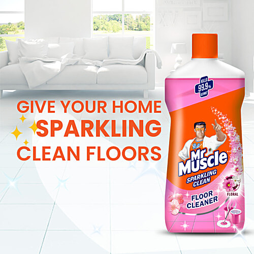 Mr. Muscle Sparkling Clean Floral Fragrance Floor Cleaner, 2 L Disinfects and Restores Shiny Floors, Kills 99.9% Germs.