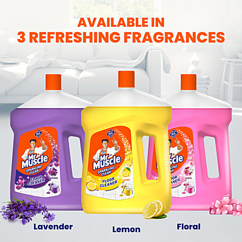 Mr. Muscle Sparkling Clean Floral Fragrance Floor Cleaner, 2 L Disinfects and Restores Shiny Floors, Kills 99.9% Germs.