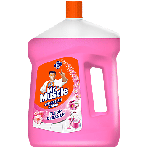 Mr. Muscle Sparkling Clean Floral Fragrance Floor Cleaner, 2 L Disinfects and Restores Shiny Floors, Kills 99.9% Germs.