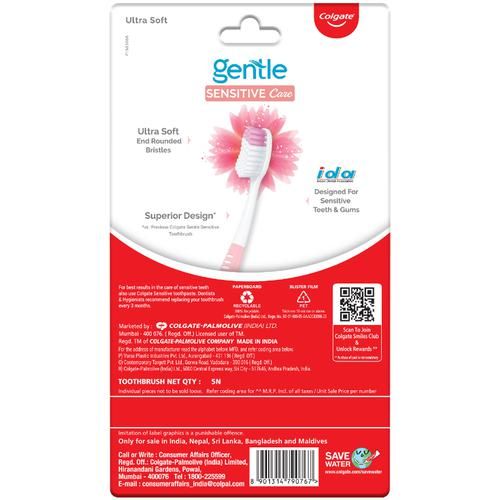 Colgate Gentle Sensitive Care Ultra Soft Bristles Toothbrush, 5 pcs  Designed With Dentists