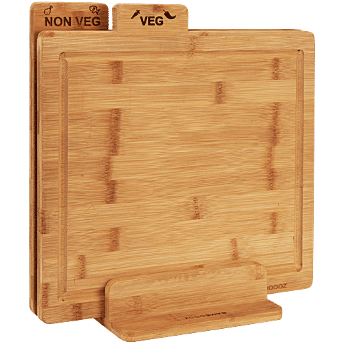 Bamboooz Premium Twin Chopping Board - With Stand, Bamboo Made, 3 pcs
