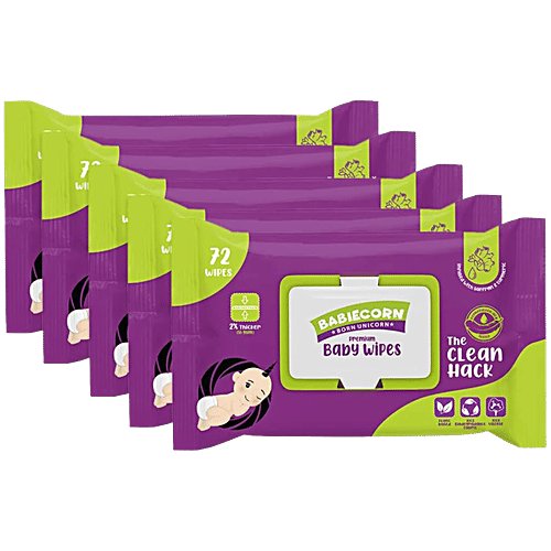 Buy BABIECORN Premium 72 Biodegradable Baby Wipes of 5) Online