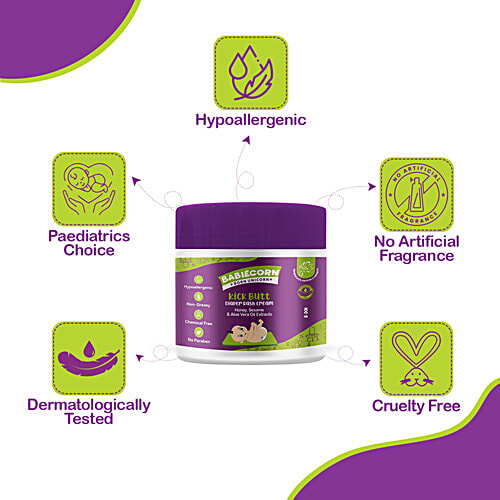 Babiecorn Kick Butt Diaper Rash Cream | Baby Diaper Rash Cream for Butt Skin | 100% Ayurvedic Made With Honey, Sesame, Turmeric, Saffron, and Aloe-Vera Extracts, 100 g  