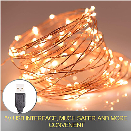 Mansaa LED String Light 2 Metre 20 LEDs Yellow USB Operated Home Decor LED Light, 1 pc