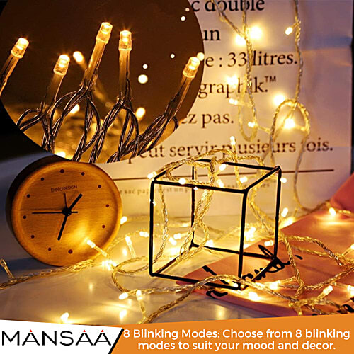 Mansaa LED Laddi Light 10 Metre 80 LEDs - 8 Blinkers, Direct Plug, Warm White LED, 1 pc  