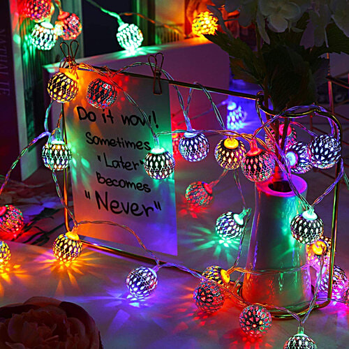 Mansaa Decorative LED String - 2 Mt 20 LEDs, Multicolour, Home & Mandir Decor, Moroccan Balls, 1 pc  