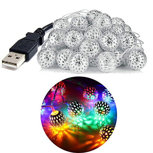 Mansaa Decorative LED String - 2 Mt 20 LEDs, Multicolour, Home & Mandir Decor, Moroccan Balls, 1 pc  