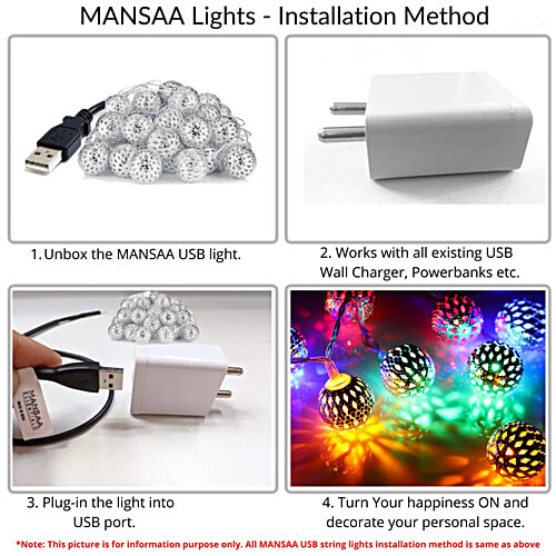 Mansaa Decorative LED String - 2 Mt 20 LEDs, Multicolour, Home & Mandir Decor, Moroccan Balls, 1 pc  