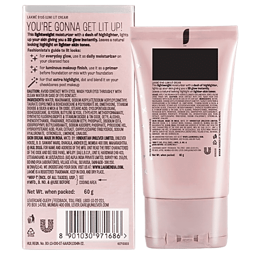 Lakme 9 To 5 Lumi Tint Cream - Highlighter In Moisturizer, 60 g Silver Shimmer