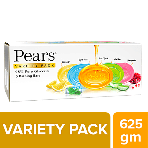 Pears Variety Pack Bathing Bar - With 98% Pure Glycerin, 125 g (Pack of 5)