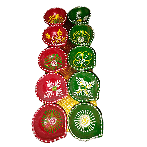 Mangal Bhavan Designer Diya - Mitti/Clay/Terracotta Red, Diwali Puja Decorative, 5x2.5cm, 10 pcs  
