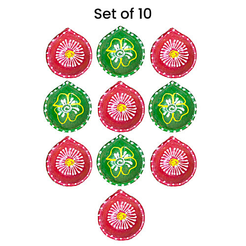 Mangal Bhavan Designer Diya - Mitti/Clay/Terracotta Red, Diwali Puja Decorative, 5x2.5cm, 10 pcs  