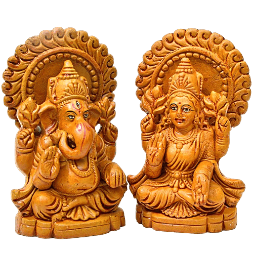 Creative Space Laxmi & Ganesh Murti - Premium Clay, Assorted Colours, Diwali Puja Edition, 2 pcs