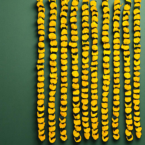 House of Festivals Toran/Mala/Bandhanwar/Bandarwal Marigold - Lemon Yellow Flowers & Green Leaves, 138 cm, 2 pcs  