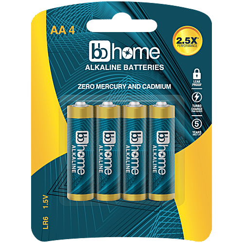 bb home AA Alkaline High-Performance Batteries, 4 pcs  Zero Mercury & Cadmium