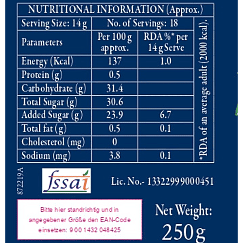 d'arbo Reduced Sugar Jam - Blueberry, With 80% Fruit Content, 250 g Bottle 