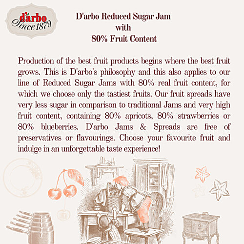 d'arbo Reduced Sugar Jam - Blueberry, With 80% Fruit Content, 250 g Bottle 