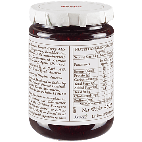 d'arbo Forest Berries Fruit Spread, 450 g Bottle Handcrafted Spread
 Vibrant Flavours
 Natural Goodness