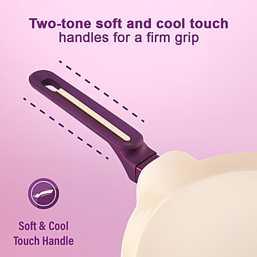 Wonderchef Ceramic Non-Stick Cookware Set - Deep Purple, 3 pcs (Kadai With Lid - 2.5 l, Fry Pan - 1.6 l, Dosa Tawa - 28 cm)