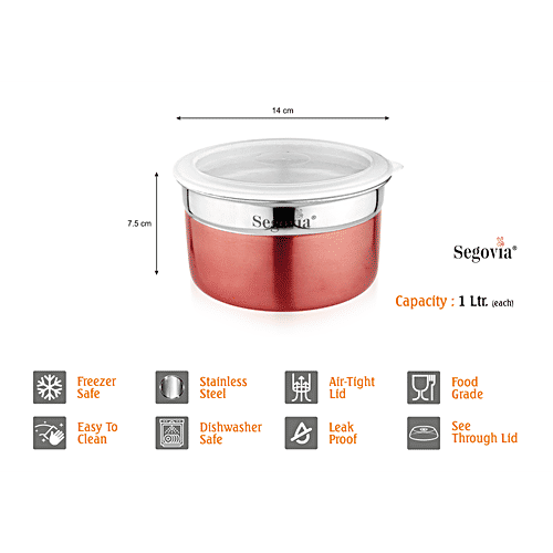 Segovia Stainless Steel Canister/Container - With Lid, Airtight, Rose Gold Finish, 900 ml (Set of 2) 