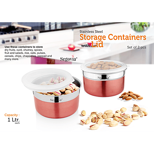 Segovia Stainless Steel Canister/Container - With Lid, Airtight, Rose Gold Finish, 900 ml (Set of 2) 