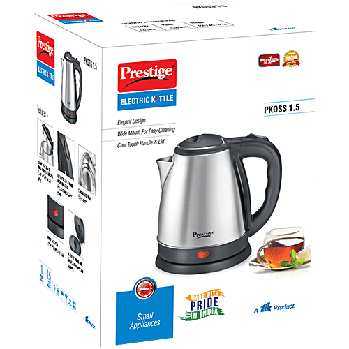 Prestige Electric Kettle PKOSS 1.5, 1500 W - Silver, Black, Automatic Cut Off, Stainless Steel, 1 Unit  