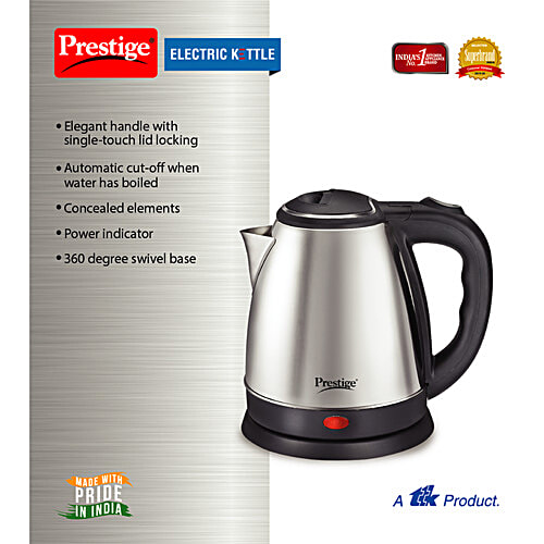 Prestige Electric Kettle PKOSS 1.5, 1500 W - Silver, Black, Automatic Cut Off, Stainless Steel, 1 Unit  