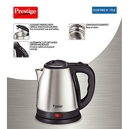 Prestige Electric Kettle PKOSS 1.5, 1500 W - Silver, Black, Automatic Cut Off, Stainless Steel, 1 Unit  