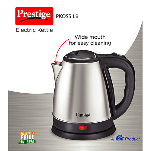 Prestige Electric Kettle PKOSS 1.8, 1500W - Silver, Black, Automatic Cut Off, Stainless Steel, 1 Unit  