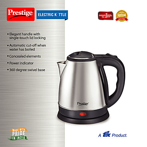 Prestige Electric Kettle PKOSS 1.8, 1500W - Silver, Black, Automatic Cut Off, Stainless Steel, 1 Unit  